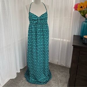 Roxy Teal Geometric Halter Maxi Dress